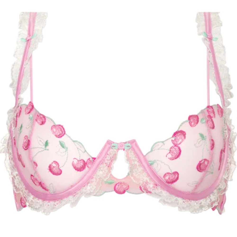 🍒NWT For Love & Lemons Pink Cherries Underwire Bra Size M🍒